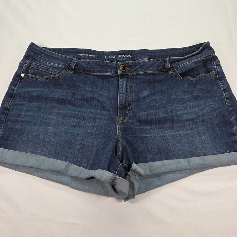 Lane Bryant Girlfriend Short Women 26 Dark Wash Cuffed Denim Jean Shorts Stretch
